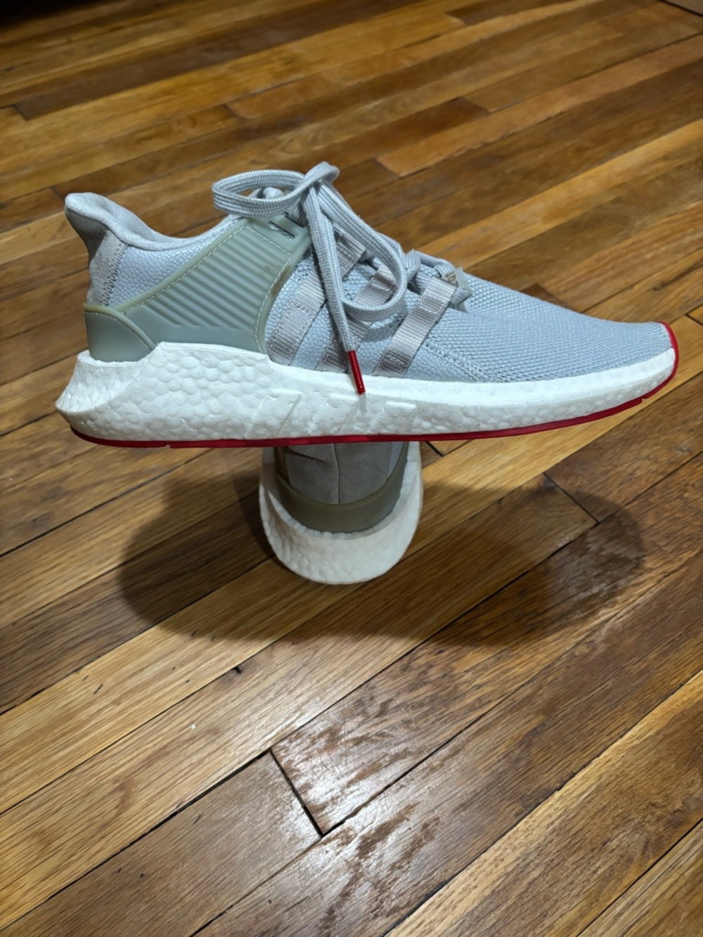 Adidas equipment adv/91-17 Light Gray Athletic Sneakers with Red Trim mens 10